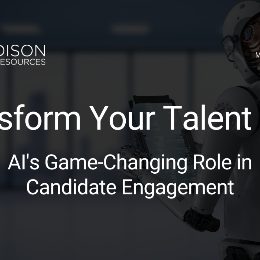 An engaging infographic illustrating AI-driven recruitment strategies for 2024, showcasing a blend of technology and personal touch in enhancing candidate engagement. The image highlights key tactics for personalized communication, utilizing cutting-edge AI tools in the staffing industry to revolutionize the way firms connect with potential candidates