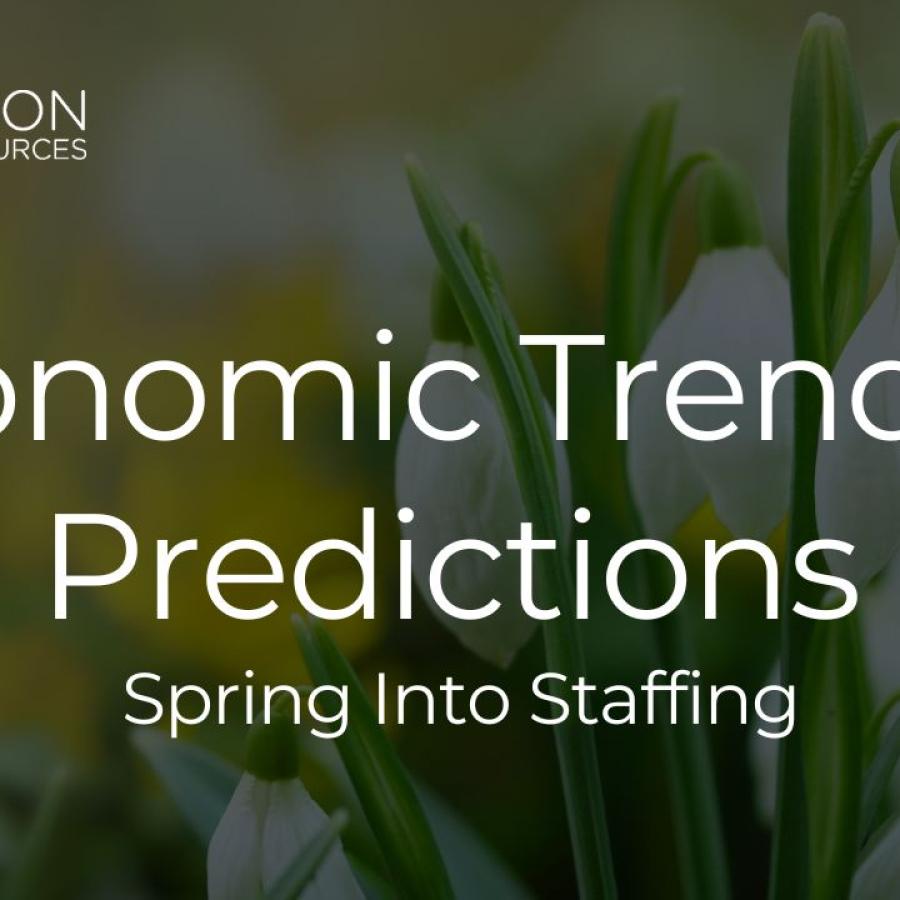 An image depicting a vibrant spring landscape with blooming flowers, symbolizing growth and opportunity in the staffing industry amidst AI recruitment, employment forecasting, and economic predictions